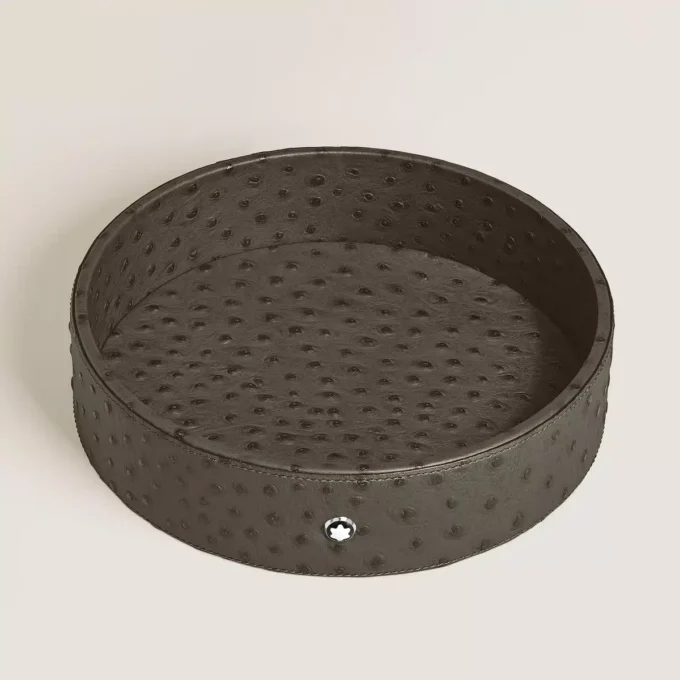 Bandeja de escritorio grande redonda en piel con relieve de avestruz Bandeja de escritorio grande redonda en piel con relieve de avestruz