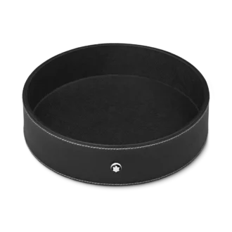Bandeja de escritorio redonda de cuero negro (grande)