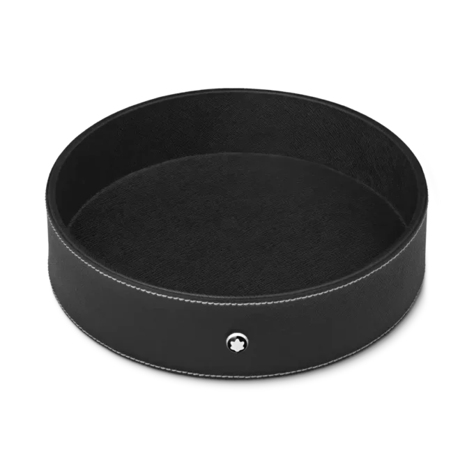 Bandeja de escritorio redonda de cuero negro (grande)