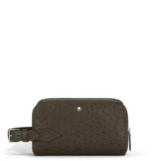 Bolso de mano para artículos de aseo en piel con relieve de avestruz