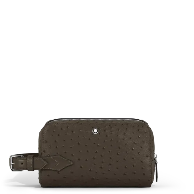 Bolso de mano para artículos de aseo en piel con relieve de avestruz Bolso de mano para artículos de aseo en piel con relieve de avestruz