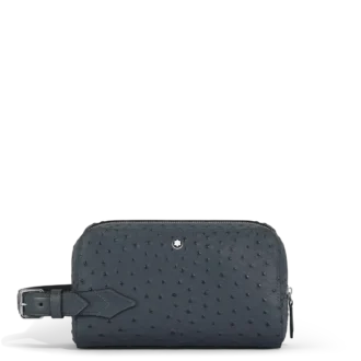 Bolso de mano para artículos de aseo en piel con relieve de avestruz