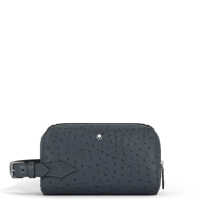 Bolso de mano para artículos de aseo en piel con relieve de avestruz Bolso de mano para artículos de aseo en piel con relieve de avestruz