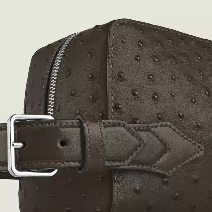 Bolso de mano para artículos de aseo en piel con relieve de avestruz Bolso de mano para artículos de aseo en piel con relieve de avestruz
