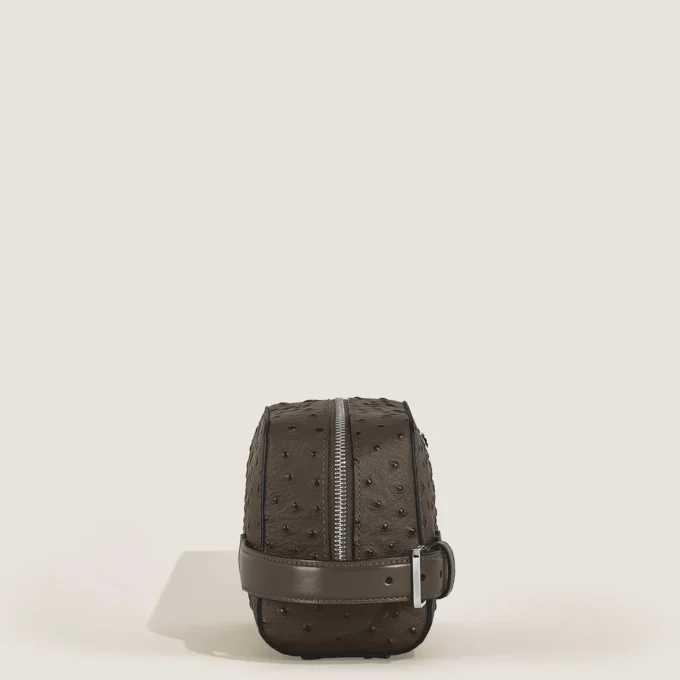 Bolso de mano para artículos de aseo en piel con relieve de avestruz Bolso de mano para artículos de aseo en piel con relieve de avestruz