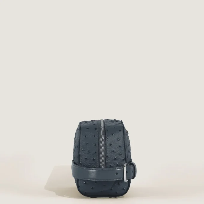 Bolso de mano para artículos de aseo en piel con relieve de avestruz Bolso de mano para artículos de aseo en piel con relieve de avestruz