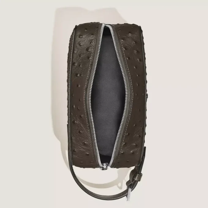 Bolso de mano para artículos de aseo en piel con relieve de avestruz Bolso de mano para artículos de aseo en piel con relieve de avestruz