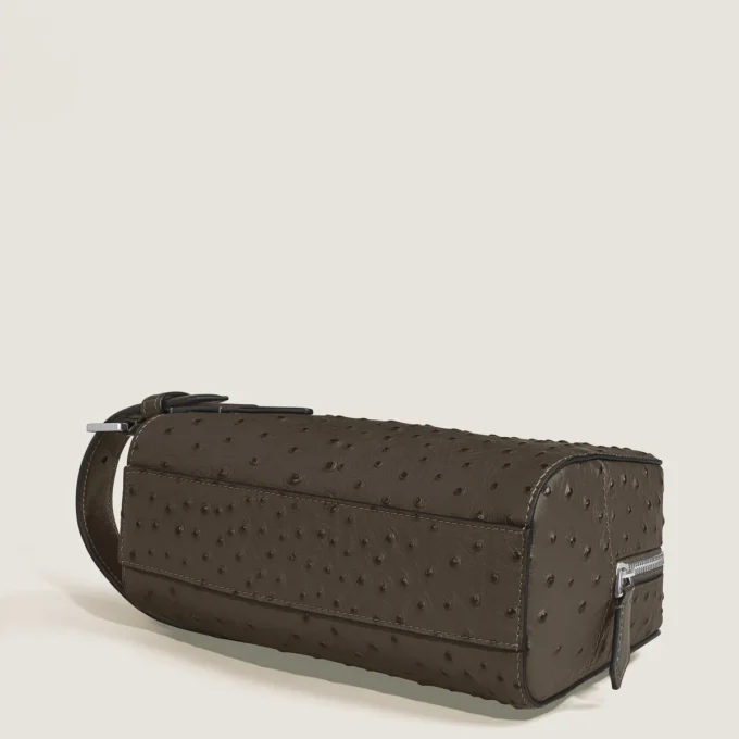 Bolso de mano para artículos de aseo en piel con relieve de avestruz Bolso de mano para artículos de aseo en piel con relieve de avestruz