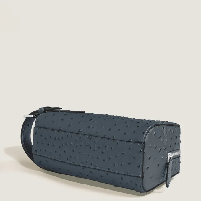 Bolso de mano para artículos de aseo en piel con relieve de avestruz Bolso de mano para artículos de aseo en piel con relieve de avestruz
