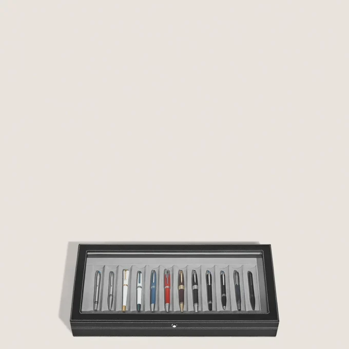 Caja de coleccionista para 12 instrumentos de escritura en madera lacada
