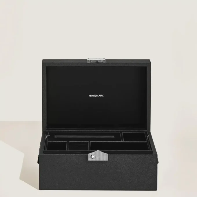 Caja de coleccionista para instrumentos de escritura en cuero negro