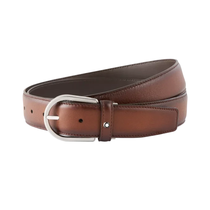 Cinturón de cuero marrón de 35 mm con hebilla en forma de herradura Cinturón de cuero marrón de 35 mm con hebilla en forma de herradura