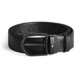 Cinturón de cuero negro de 35 mm con hebilla en forma de herradura