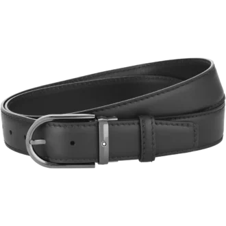 Cinturón de cuero negro de 35 mm con hebilla en forma de herradura