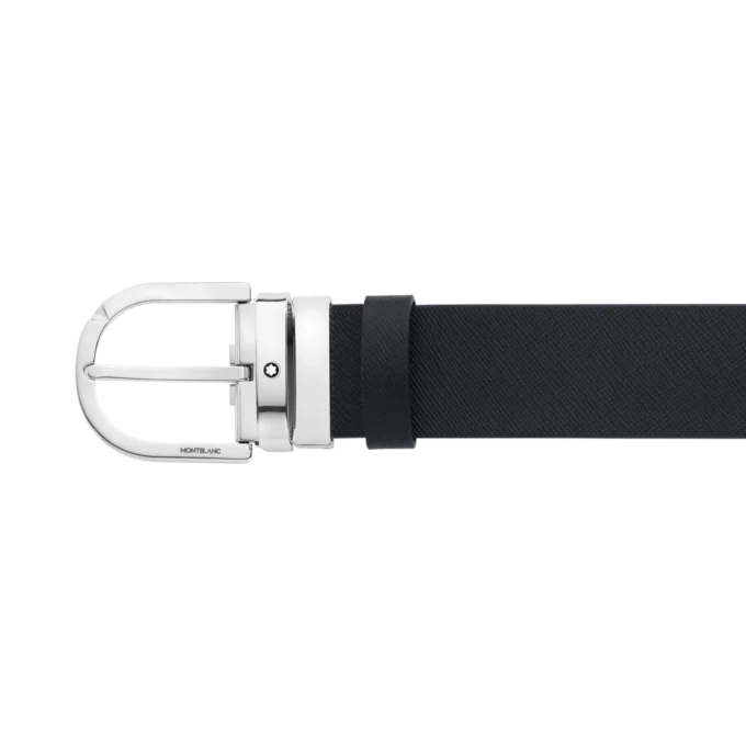 Cinturón de cuero reversible con hebilla Horseshoe estampada en negro/mosto de 35 mm Cinturón de cuero reversible con hebilla Horseshoe estampada en negro/mosto de 35 mm