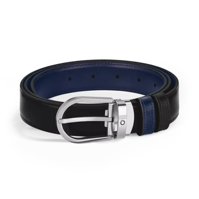 Cinturón reversible de cuero negro/azul tinta de 30 mm con hebilla en forma de herradura Cinturón reversible de cuero negro/azul tinta de 30 mm con hebilla en forma de herradura