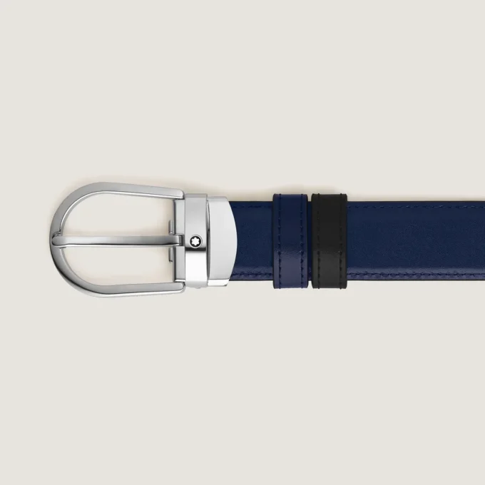 Cinturón reversible de cuero negro/azul tinta de 30 mm con hebilla en forma de herradura Cinturón reversible de cuero negro/azul tinta de 30 mm con hebilla en forma de herradura