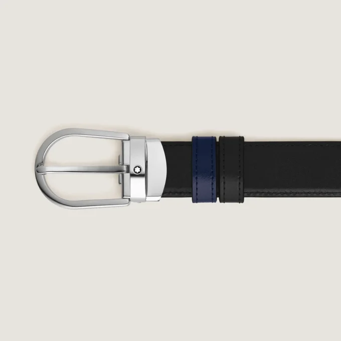 Cinturón reversible de cuero negro/azul tinta de 30 mm con hebilla en forma de herradura Cinturón reversible de cuero negro/azul tinta de 30 mm con hebilla en forma de herradura