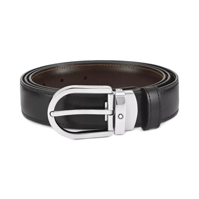 Cinturón reversible de piel con hebilla de herradura negra/marrón de 30 mm Cinturón reversible de piel con hebilla de herradura negra/marrón de 30 mm