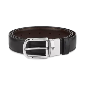 Cinturón reversible de piel con hebilla de herradura negra/marrón de 30 mm