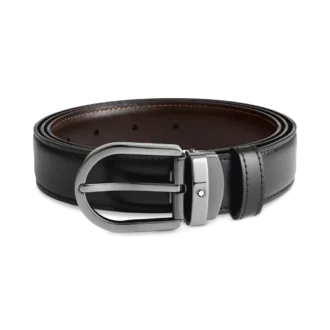 Cinturón reversible de piel con hebilla de herradura negra/marrón de 30 mm