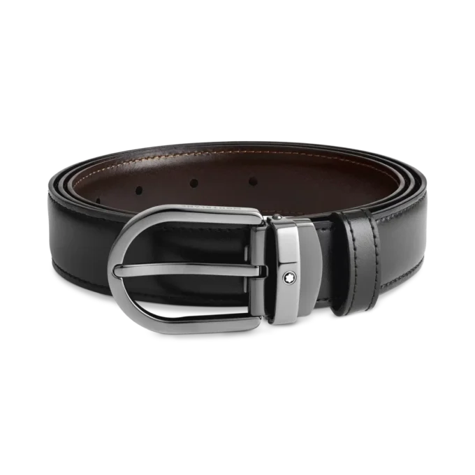 Cinturón reversible de piel con hebilla de herradura negra/marrón de 30 mm Cinturón reversible de piel con hebilla de herradura negra/marrón de 30 mm