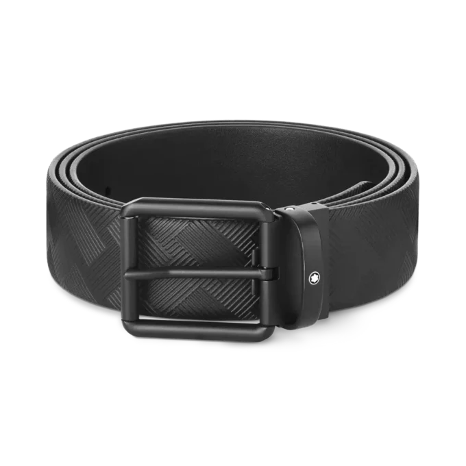Cinturón reversible de piel estampada en negro/liso negro de 35 mm. Cinturón reversible de piel estampada en negro/liso negro de 35 mm.