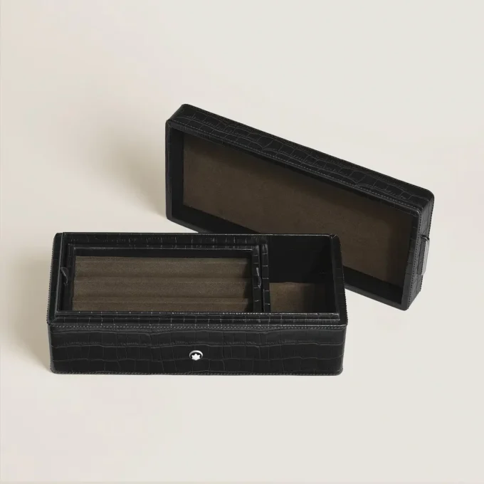 Estuche para bolígrafos, piel con relieve de cocodrilo, negro Estuche para bolígrafos, piel con relieve de cocodrilo, negro