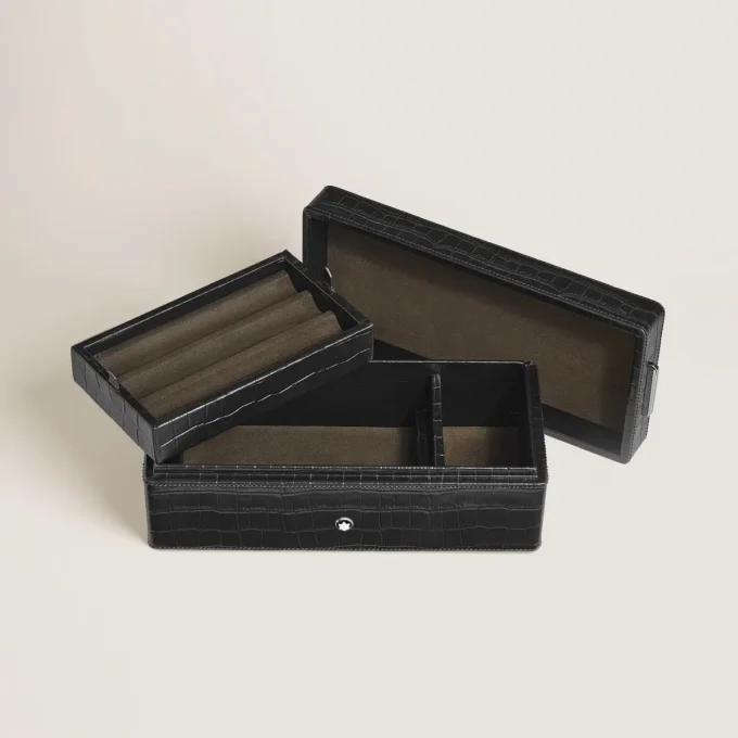 Estuche para bolígrafos, piel con relieve de cocodrilo, negro Estuche para bolígrafos, piel con relieve de cocodrilo, negro