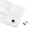 Gemelos rectangulares de acero inoxidable con incrustaciones de motivos azules Gemelos rectangulares de acero inoxidable con incrustaciones de motivos azules