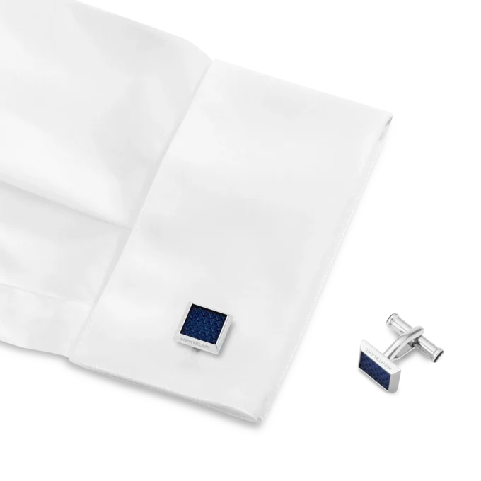 Gemelos rectangulares de acero inoxidable con incrustaciones de motivos azules Gemelos rectangulares de acero inoxidable con incrustaciones de motivos azules
