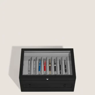Gran caja de coleccionista en madera y laca para 24 instrumentos de escritura