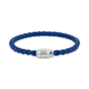 Pulsera de acero con cierre de 3 anillas y cuero azul Pulsera de acero con cierre de 3 anillas y cuero azul