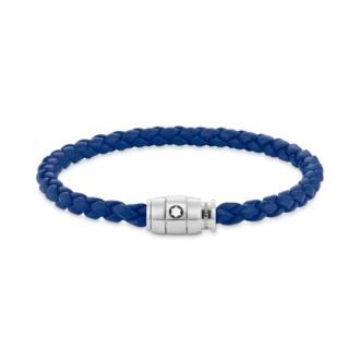 Pulsera de acero con cierre de 3 anillas y cuero azul