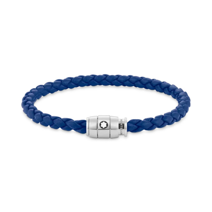 Pulsera de acero con cierre de 3 anillas y cuero azul Pulsera de acero con cierre de 3 anillas y cuero azul