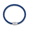 Pulsera de acero con cierre de 3 anillas y cuero azul Pulsera de acero con cierre de 3 anillas y cuero azul