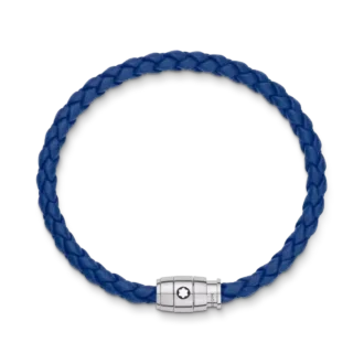 Pulsera de acero con cierre de 3 anillas y cuero azul