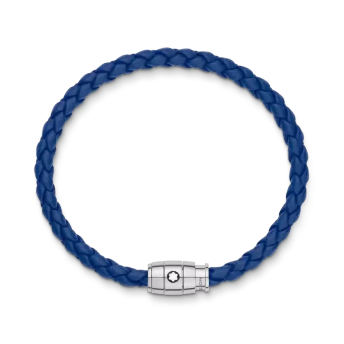 Pulsera de acero con cierre de 3 anillas y cuero azul Pulsera de acero con cierre de 3 anillas y cuero azul