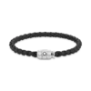 Pulsera de acero con cierre de 3 anillas y cuero negro Pulsera de acero con cierre de 3 anillas y cuero negro