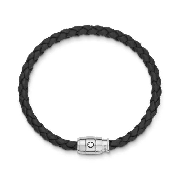 Pulsera de acero con cierre de 3 anillas y cuero negro Pulsera de acero con cierre de 3 anillas y cuero negro