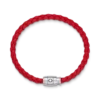 Pulsera de acero con cierre de 3 anillas y cuero rojo