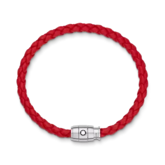 Pulsera de acero con cierre de 3 anillas y cuero rojo