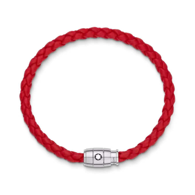 Pulsera de acero con cierre de 3 anillas y cuero rojo
