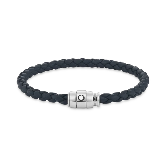 Pulsera mediana, cuero suave, azul avio